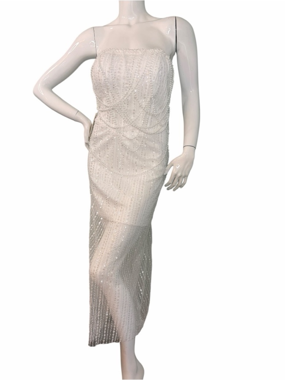 Strapless pearl Beaded shine sparkle embellished Illusion Evening Dress L XL NWT - Picture 10 of 15